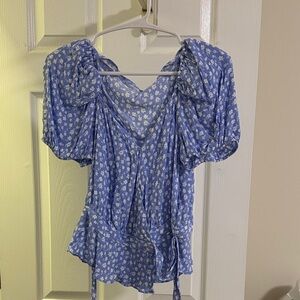 Blue and White Floral Blouse